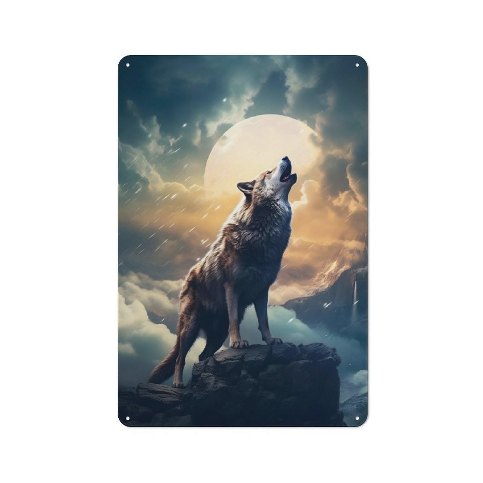 Junmoney Mystic Moon Wolf Tin Wall Sign With Design 30X20cm, Classic Kitchen Wall Decor For Restaurant, Kitchen, Counter Or Breakfast Nook