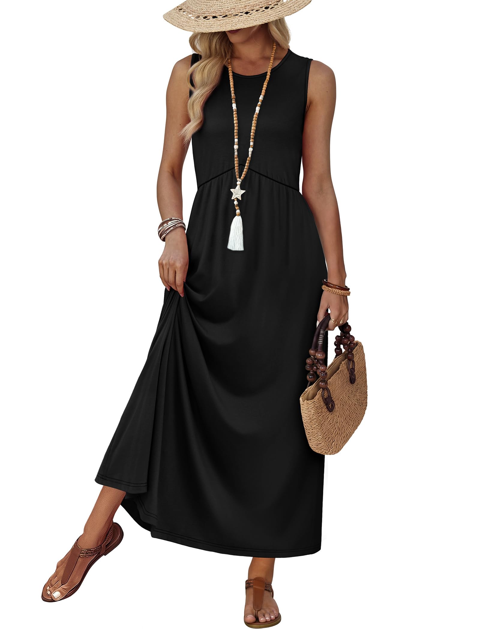 WIHOLL Summer Dresses Babydoll Maxi Dress Empire Waist Beach Vacation Sundresses 2026 with Pockets — view 12