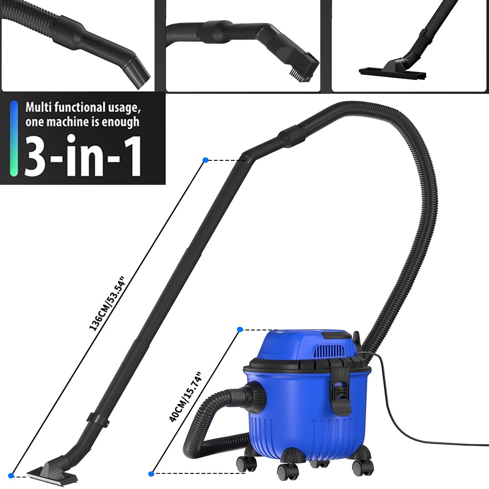 Aspirateur eau et poussière 800 W - Aspirateur mobile pour sols durs / tapis / poils d'animaux / voiture / maison - Fonction soufflage - Prise de courant