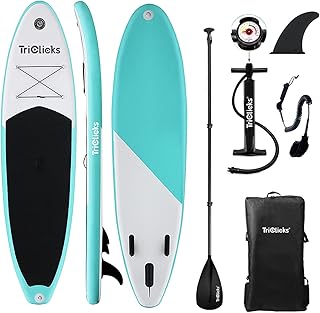 Triclicks Inflatable Stand Up Paddle Board SUP Inflatable Paddle Board 10ft Surfing Board Kit for Adults, Premium Surfboard Complete Kit with Adjustable Paddle Hand Pump Fin Leash Backpack