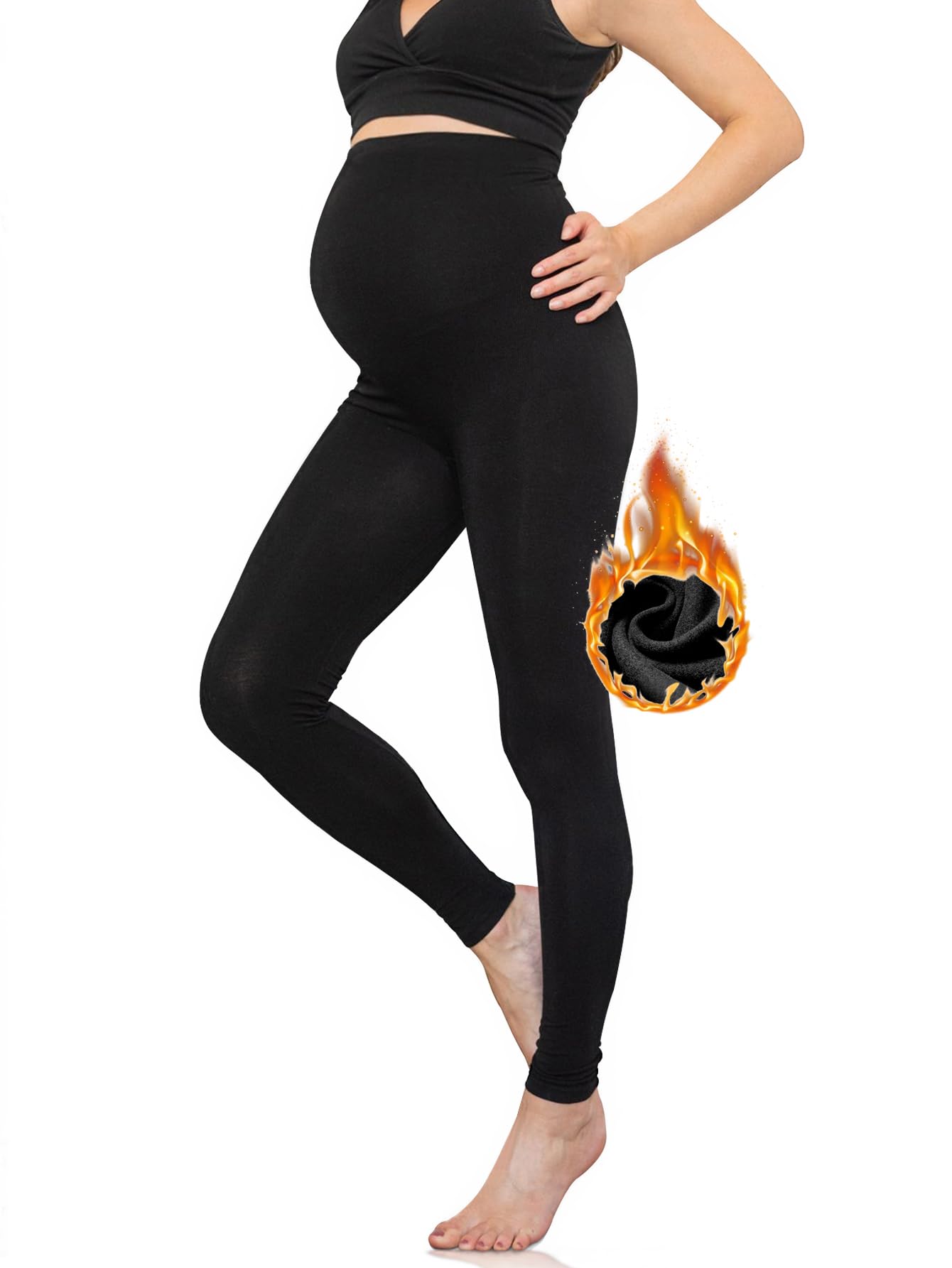 PARNIXS Leggings de maternidad gruesos para otoño e invierno, pantalones de maternidad cálidos de piel interior, pantalones de embarazo altamente elásticos y cómodos