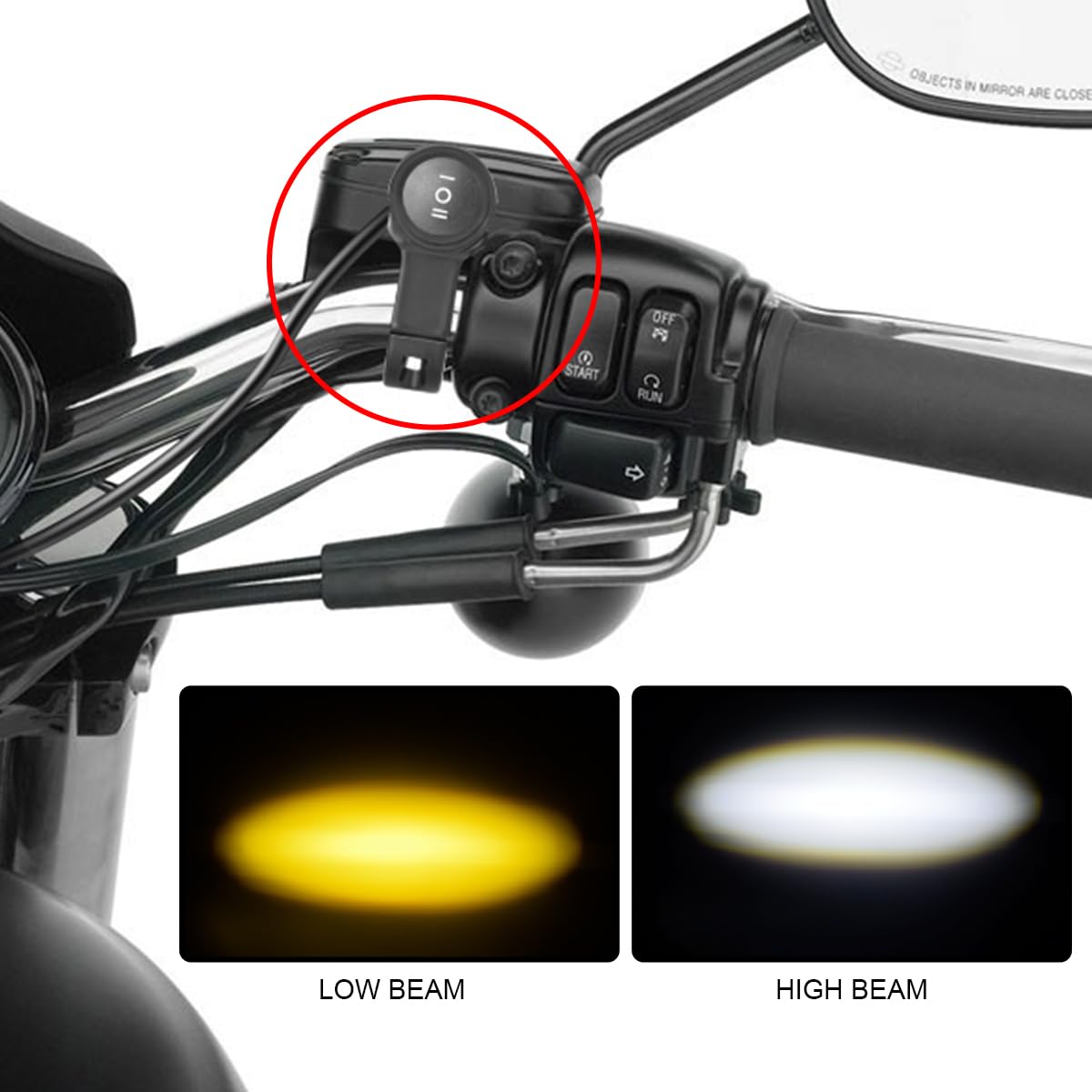 2 Leads LED Light Wiring Harness, ON-Off-ON 7/8" 22mm Handlebar Switch Motorcycle High Low/Double Color Light Wire for Motorcycle Dirt Pit Bike ATV Lights