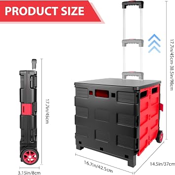 Extra Large Folding Boot Cart Trolley, 35L 35KG Capacity Collapsible Storage Crate with 2 Wheels & Adjustable Telescopic Handle, Heavy Duty Utility Cart for Shopping, Picnic, Laundry