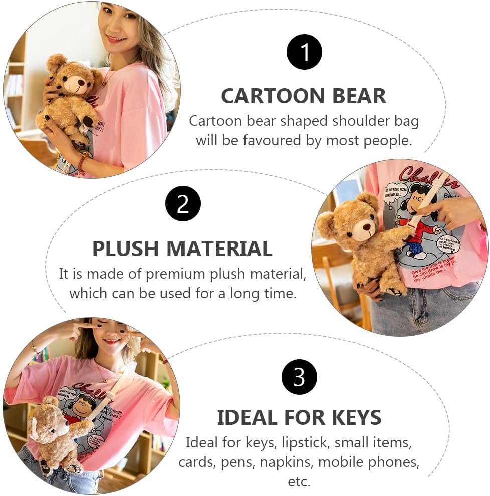 VALICLUD Bear Crossbody Bag Cute Plush Bear Purse for Girls Lightweight Single Shoulder Messenger Bag 10.6 Inch - Image 7
