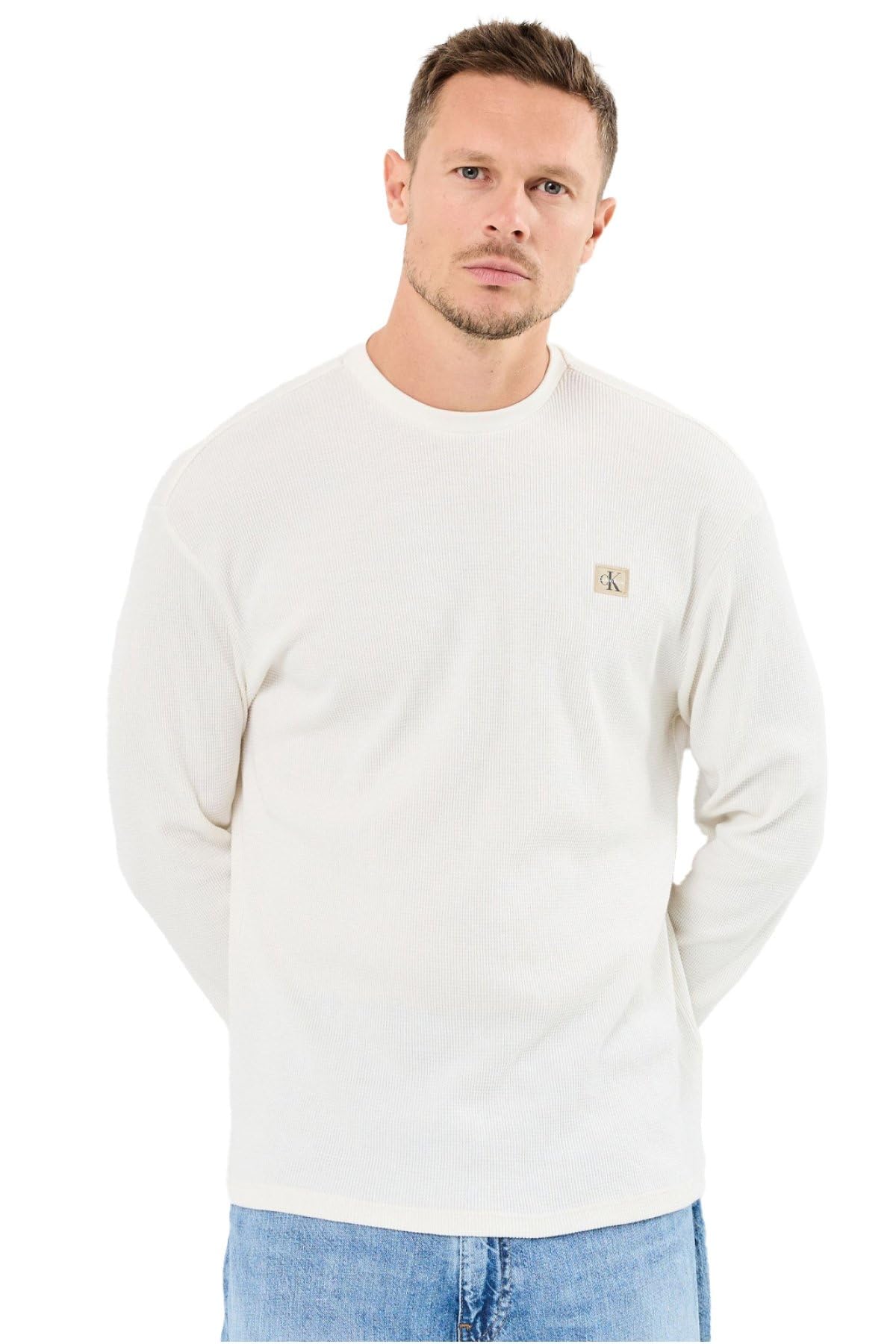 T-Shirt Manches Longues Calvin Klein pour Homme - Beige Tofu