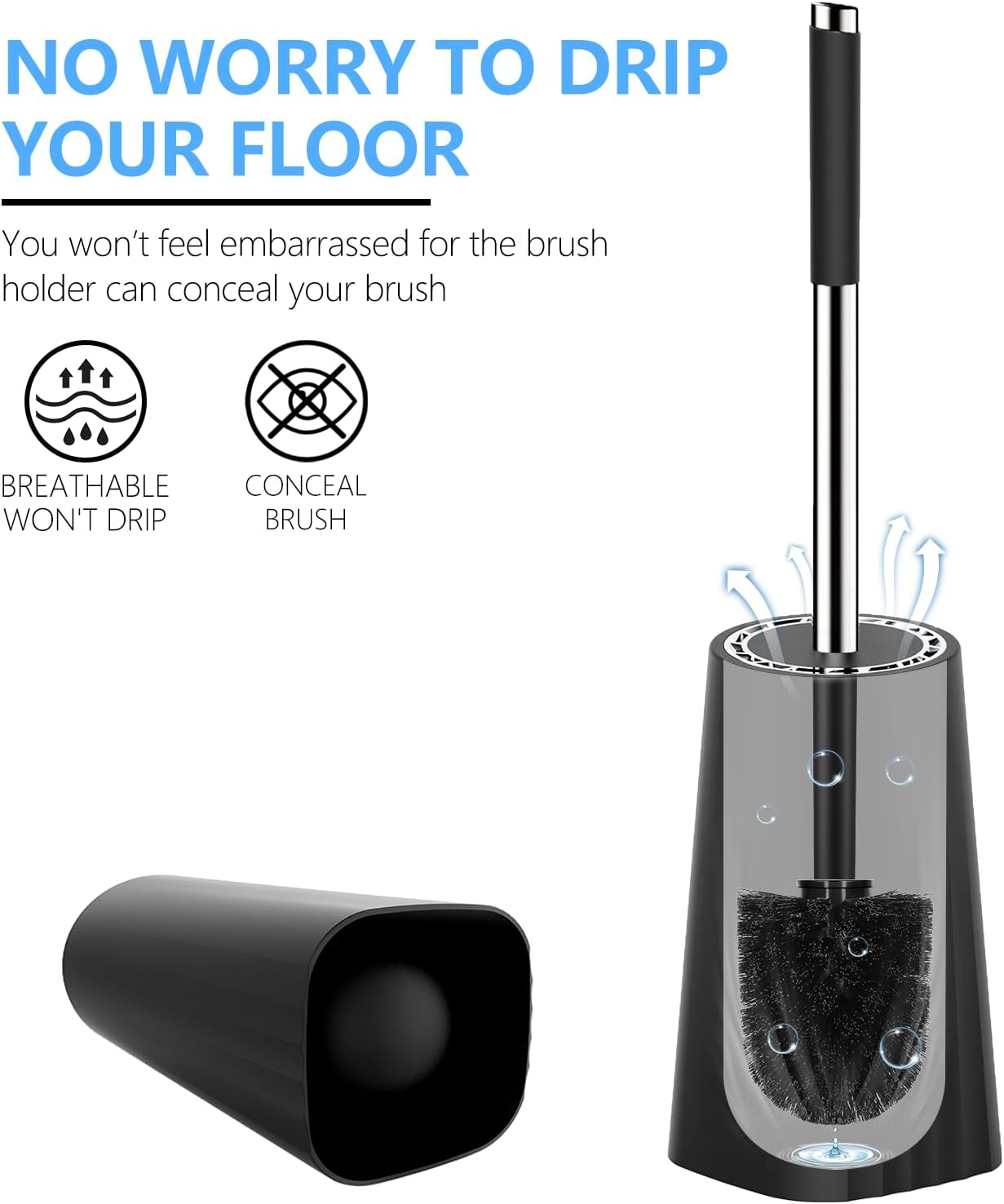 SetSail Toilet Brush, Compact Size Toilet Bowl Brush and Holder Toilet Brushes for Bathroom with Stainless Steel Handle Toilet Cleaner Brush with Durable Scrubbing Bristles, Splash-Proof