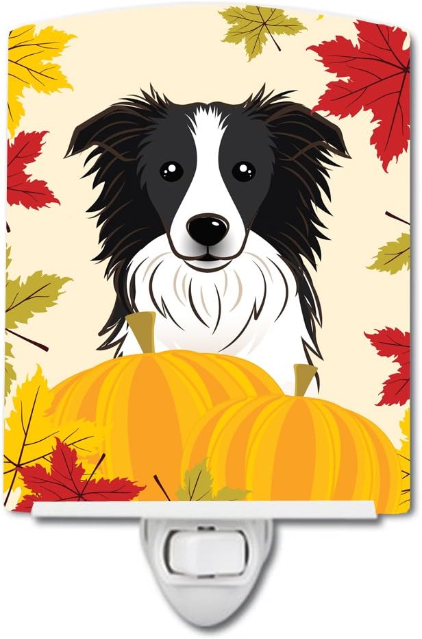 Caroline's Treasures BB2047CNL Border Collie Thanksgiving Ceramic Night Light Compact, UL-Certified, Ideal for Bedroom, Bathroom, Nursery, Hallway, Kitchen, 6x4x3, Multicolor