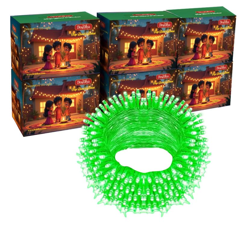 Image of Desidiya 12 Meter (39Ft) LED Rice String Lights - Green Fancy Decorative Fairy Lights for Indoor Outdoor Use, Bedroom, Wedding & Festival Ambience Pack of 6