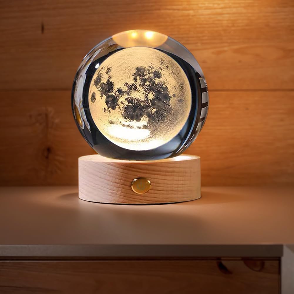 Umikk 3D kristallen bol nachtlampje 80 mm, USB 3D zonnestelsel planeten