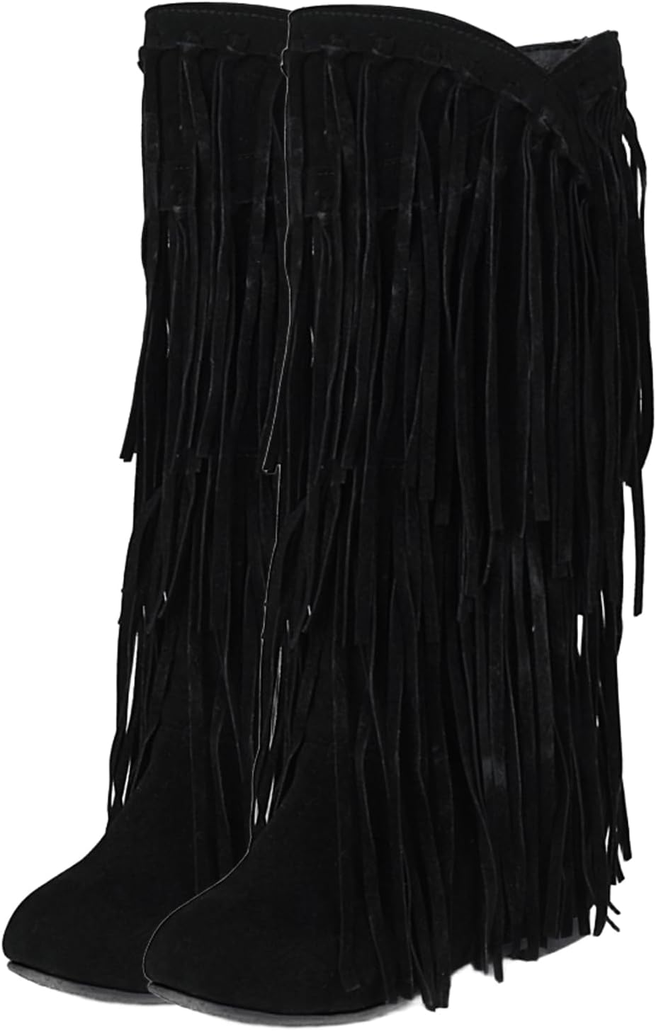 Fringe Cowboy Boots for Women, Round Toe Flat Hidden Heel Knee-high Riding Cowgirl Fashion Boots, High Calf Tassel Western Shoes