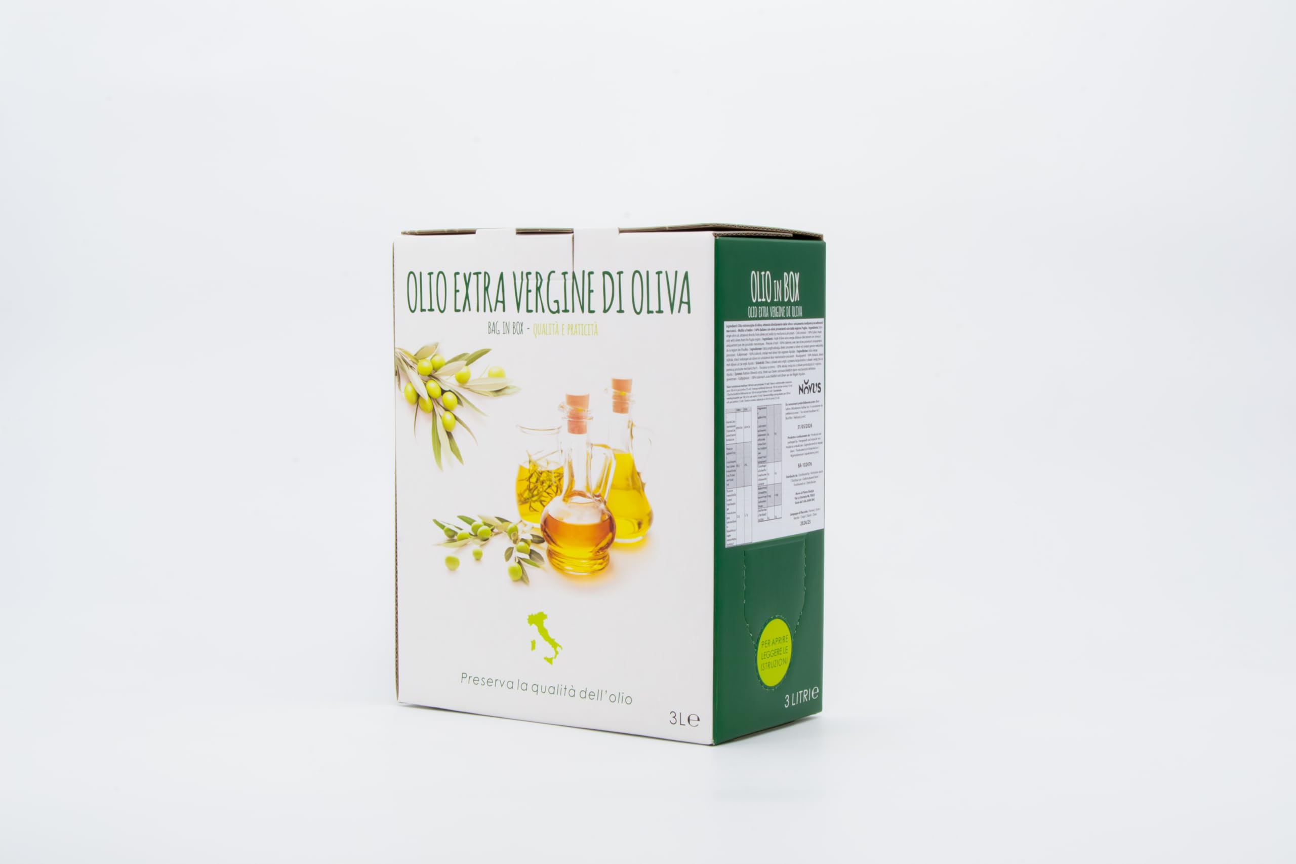 NovusPuglia – Oliwa z oliwek Extra Virgin 100% włoska – Bag-in-Box 3L – Tłoczona na zimno – Coratina & Ogliarola – Zbiory 2024/25