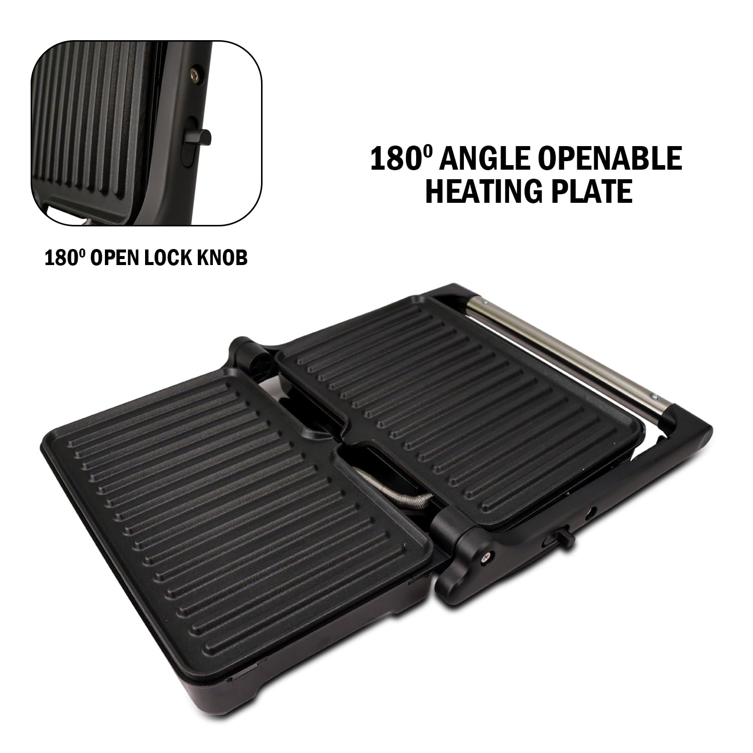 iBELL SM1700G Sandwich Maker with Floating Hinges, 1500Watt, 180 Degree Openable Plates for Grill/Toast, Temperature Control Knob (Black) 3