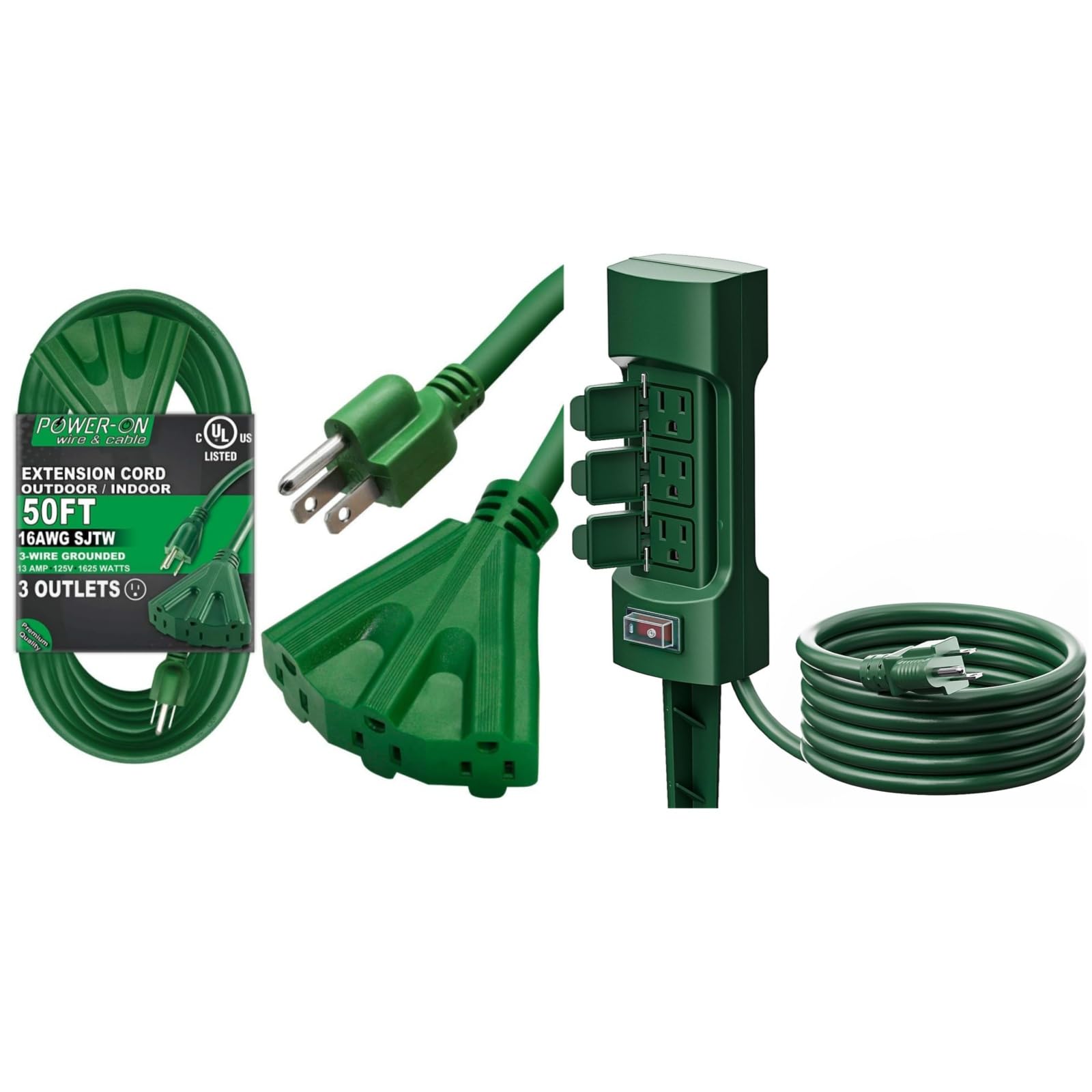 K KASONIC - 50 Ft Extension Cord with 3 Outlets + 6-Outlet 9 ft Extension Cord Power Strip