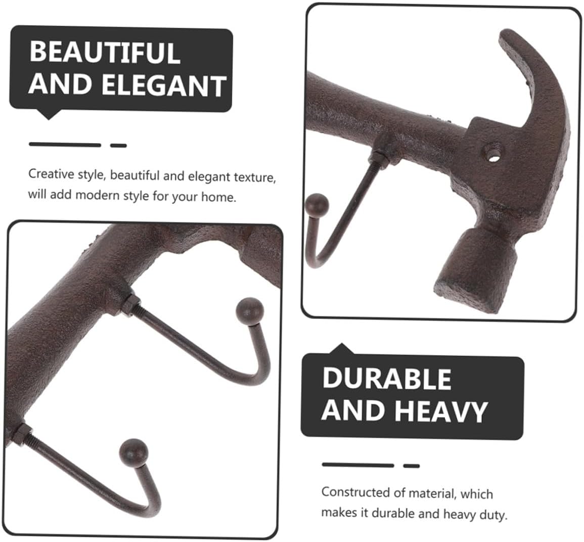 Vintage Hammer Shape Wall Mounted Coat Hook 2pcs Heavy Duty Cast Iron Hat Hanger for Entryway Living Room Wall Storage and Home Decor