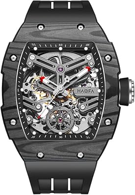 Haofa Skeleton Automatic Mechanical Mens Watch Carbon Fiber Watch Self-Wind Watch for Men 1982