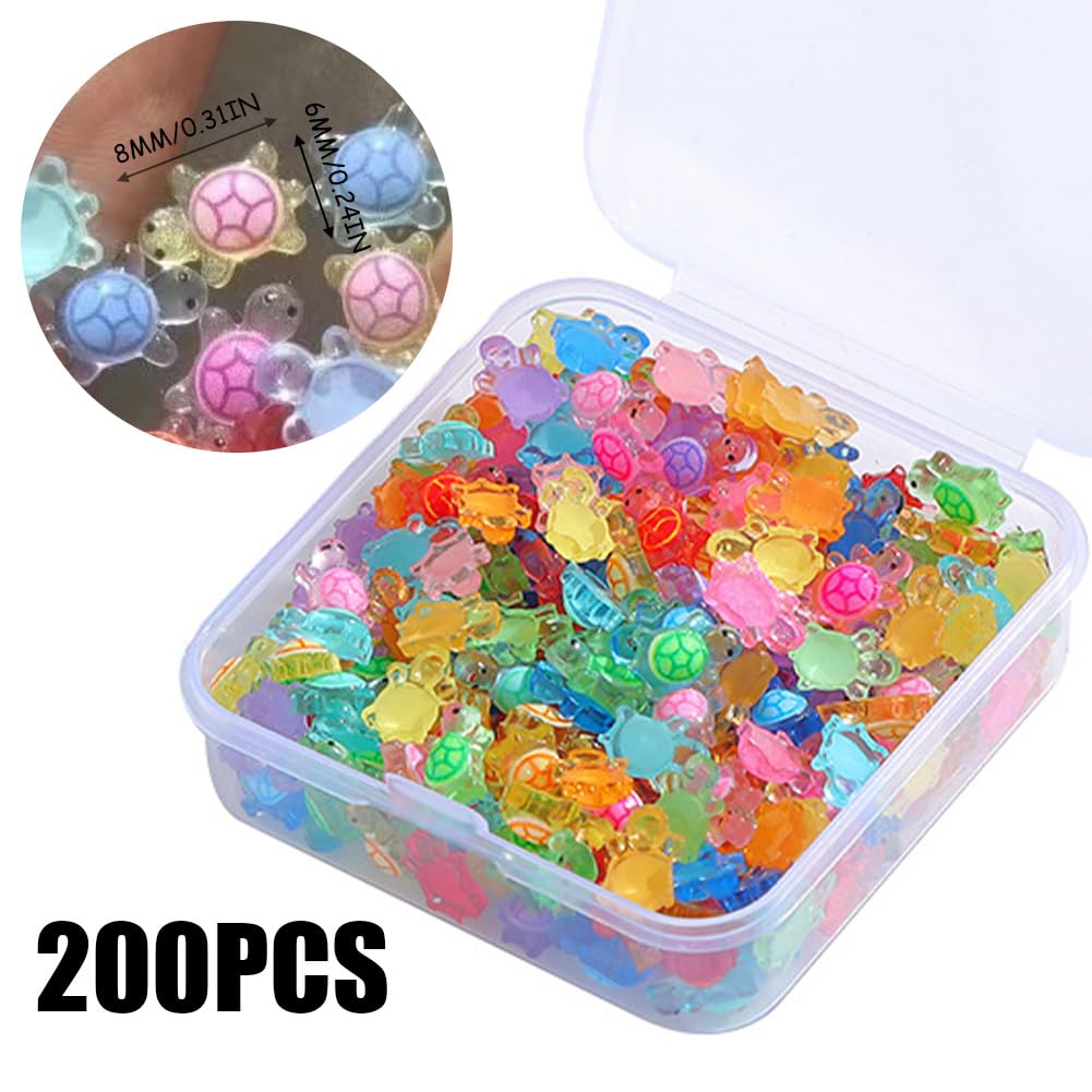 100/200/300PCS Cute Tiny Glow Resin Turtles For Crafts, Luminous Mini Turtle Cartoon Figurines Glow Dark Fairy Garden Party Decoration Hidden Game Nail Di