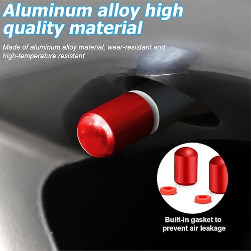 Miniatura 9 de Osilly Tapones para válvulas de neumáticos de automóvil, 4 tapas de vástago de válvula de aleación de aluminio, tapas de válvula de aire de