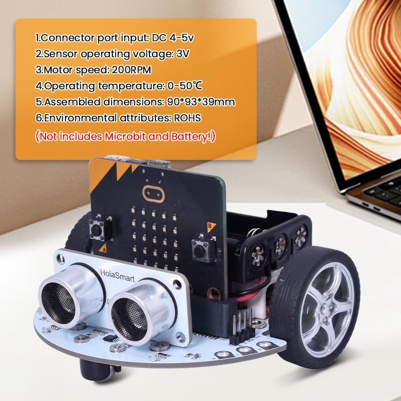 Miniatura 8 de Microbit DIY Mini Coding Robot Car Kit compatible con BBC Microbit V2 y V1, kits de ciencia de ingeniería STEM para MakeCode y Python (sin Microbit