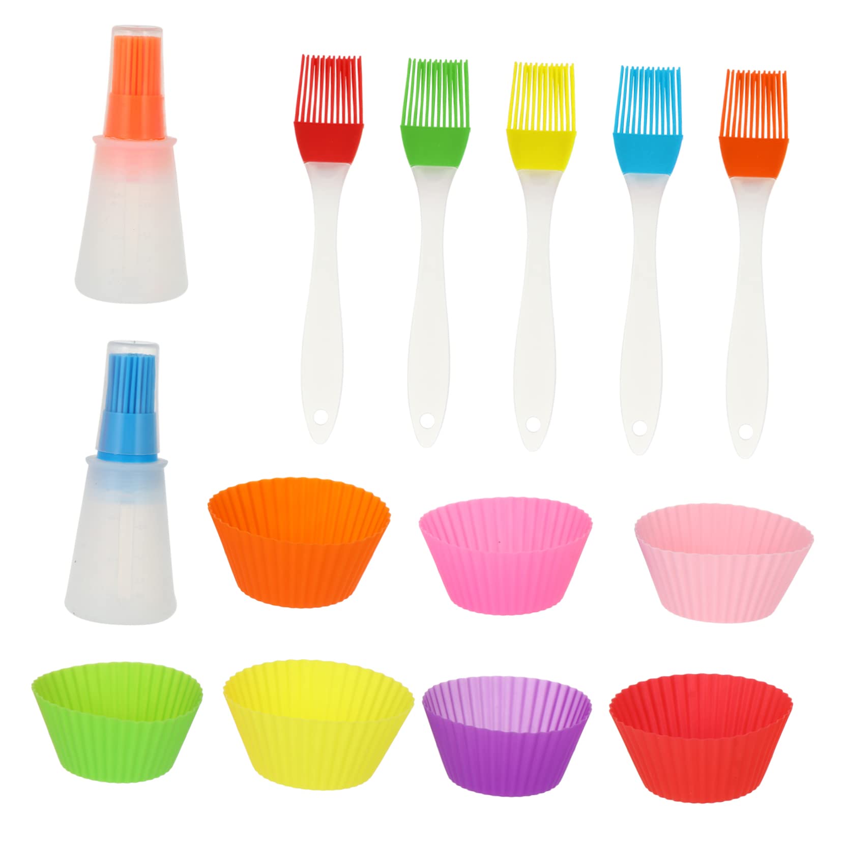 Cabilock 13pcs Silicone Oil Brush Set Oil Bottle Muffin Cups Kit Baking Tools Versatile Kitchen Utensils for Cooking Bbq Random Color
