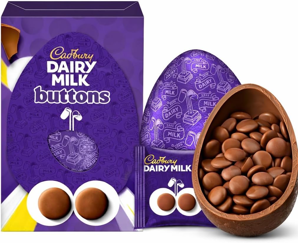 Cadbury Dairy Milk Buttons Chocolate Easter Egg, Includes 1 Large Egg and 1 Chocolate Bag Perfect For Easter Egg Hunt Great Gift For Kids & Adults