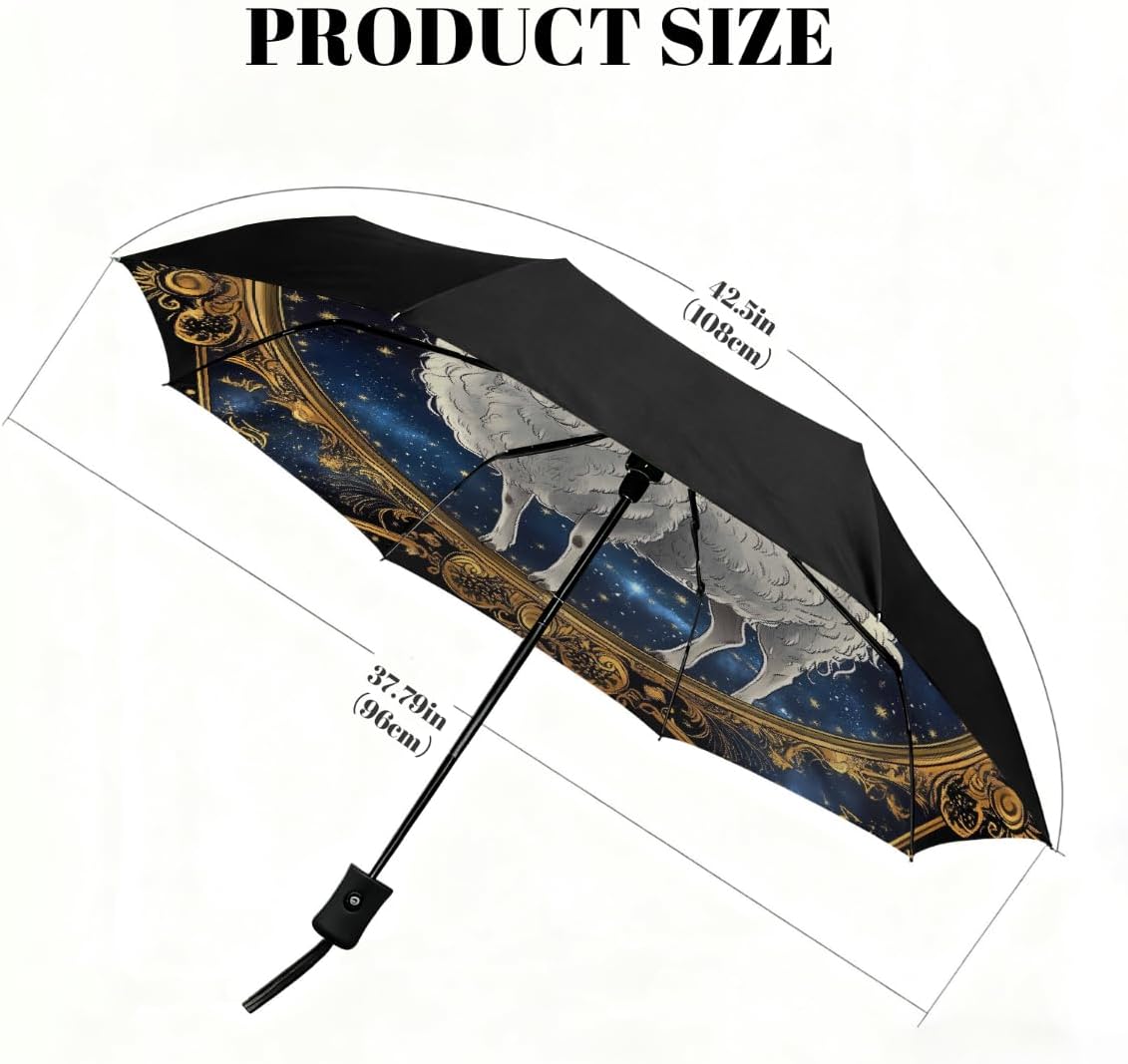 Constellation Aries Space Folding Umbrella Windproof Compact Lightweight Travel Umbrella with 8 Reinforced Ribs, Portable UV Sun & Rain Protection for Men & Women