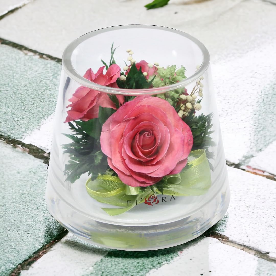 Fiora Flower | Long Lasting Roses in Sealed Glass Vase | Fresh & Preserved Roses - Unique Gift for Any Occasion (Small Cylinder)