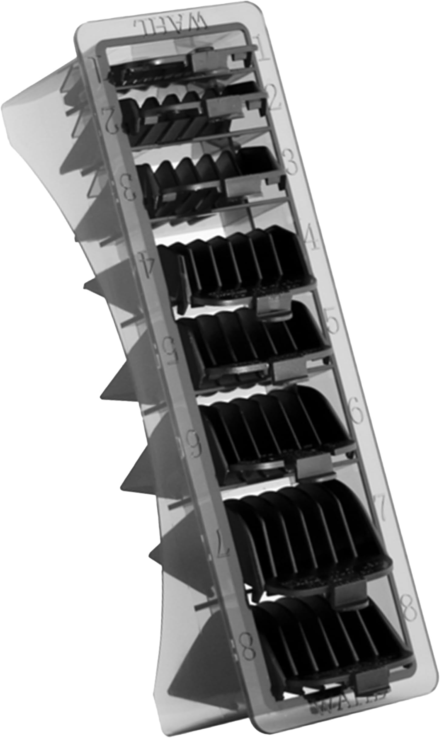 Wahl Plastic Comb Attachments for Standard Multi Cut Clippers, Durable Plastic Combs, Set of 8, Easy Organisation, Clipper Guide Combs, Additional Cutting Lengths, Black