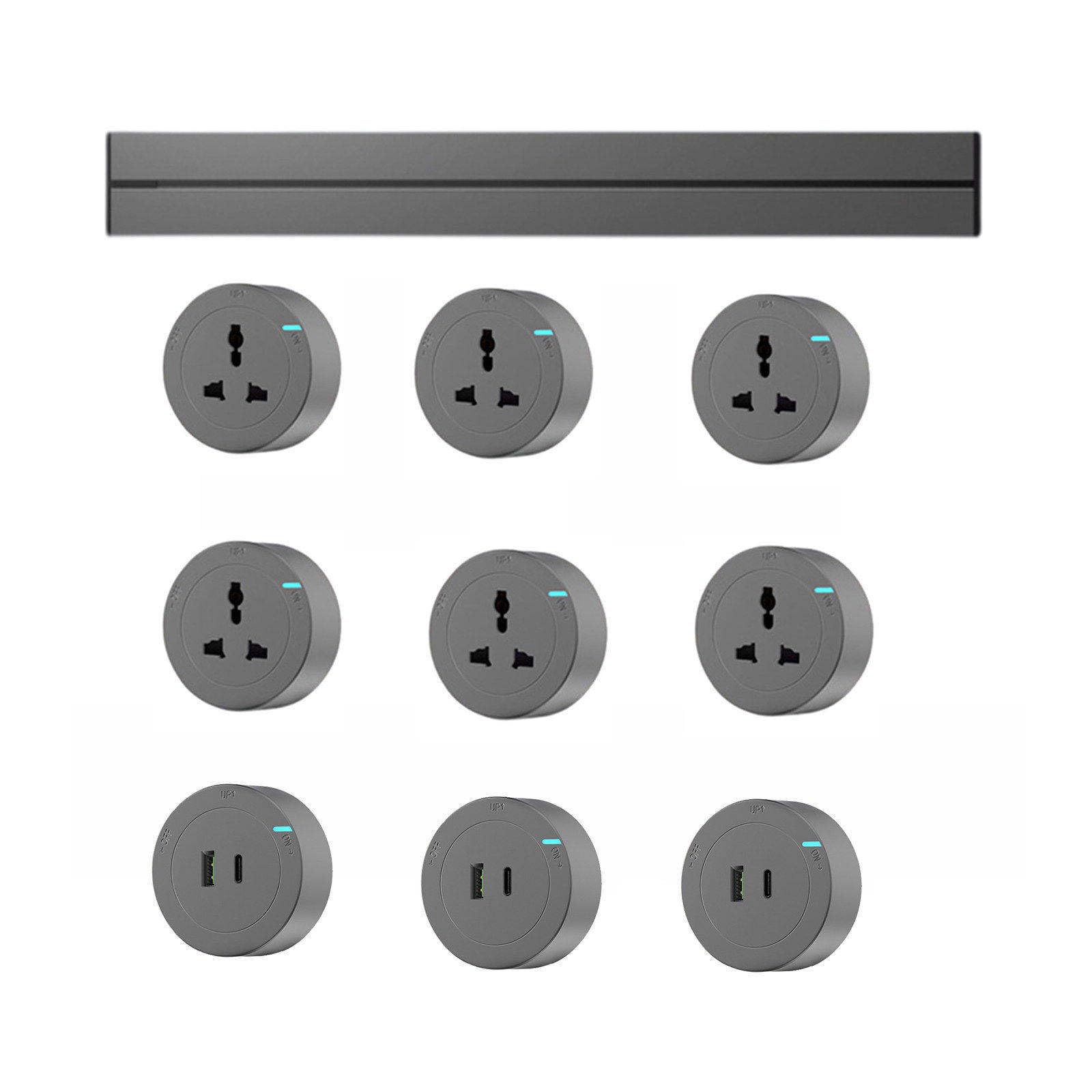 Power Strips Powerful and Safe Track Socket - 8000W Capacity with Waterproof, Anti-Leakage Design. Fashionable Aluminum(Gray,100cm)