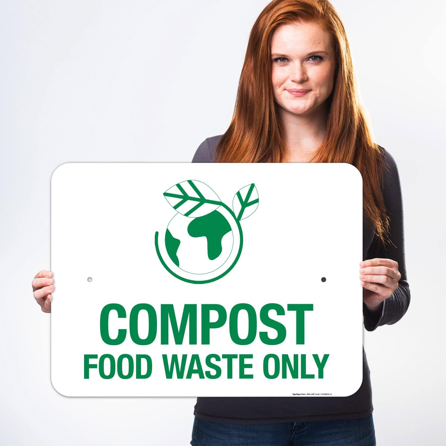 Compost Food Waste Only Sign, 18x24 Inches, Rust Free .063 Aluminum, Fade Resistant, Made in USA