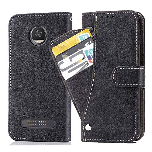 Asuwish Moto Z2 Play Wallet Case,Luxury Leather Phone Cases with Credit Card Holder Slot Kickstand Stand Wireless Charging Rugged Flip Folio Protective Cover for Motorola Moto Z2play Z 2 Black