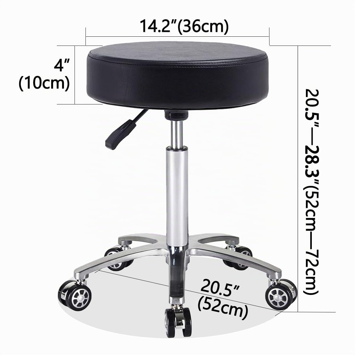 Antlu Sgabello regolabile con rotelle per lavoro cucina salone, ergonomico sgabello girevole (nero)