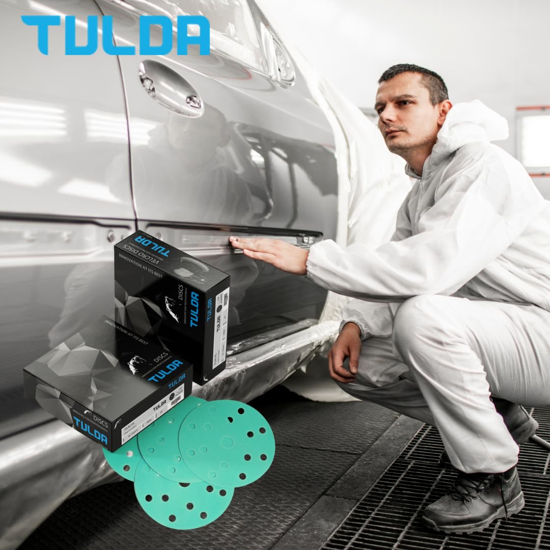 Tulda Dischi abrasivi P1200 per levigatrice orbitale, 150 mm, 15 fori, con gancio e anello, per levigatrice orbitale casuale (confezione da 50 pezzi)