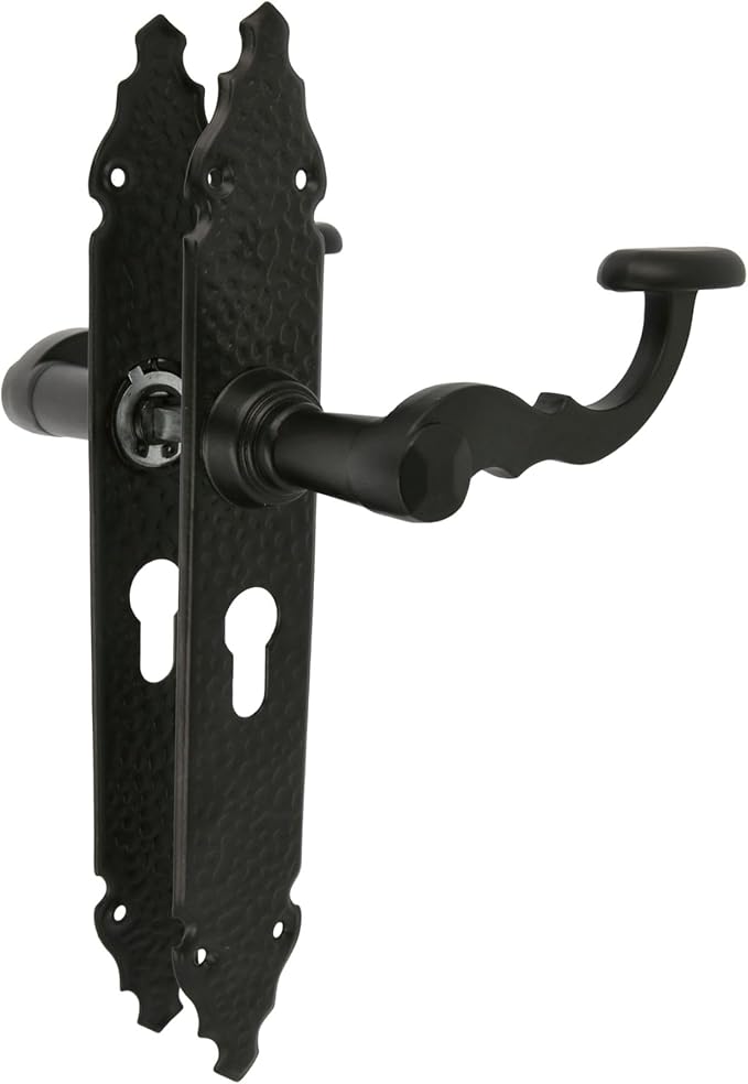 Amig - Juego de 2 Manillas para Puertas de Paso Mod.100PB85-280 x 45 x 3,5 mm - Cuadradillo 8 mm - Para Uso Con Cerraduras De Embutir - Tipo Forja - De Zamak Acabado en Negro