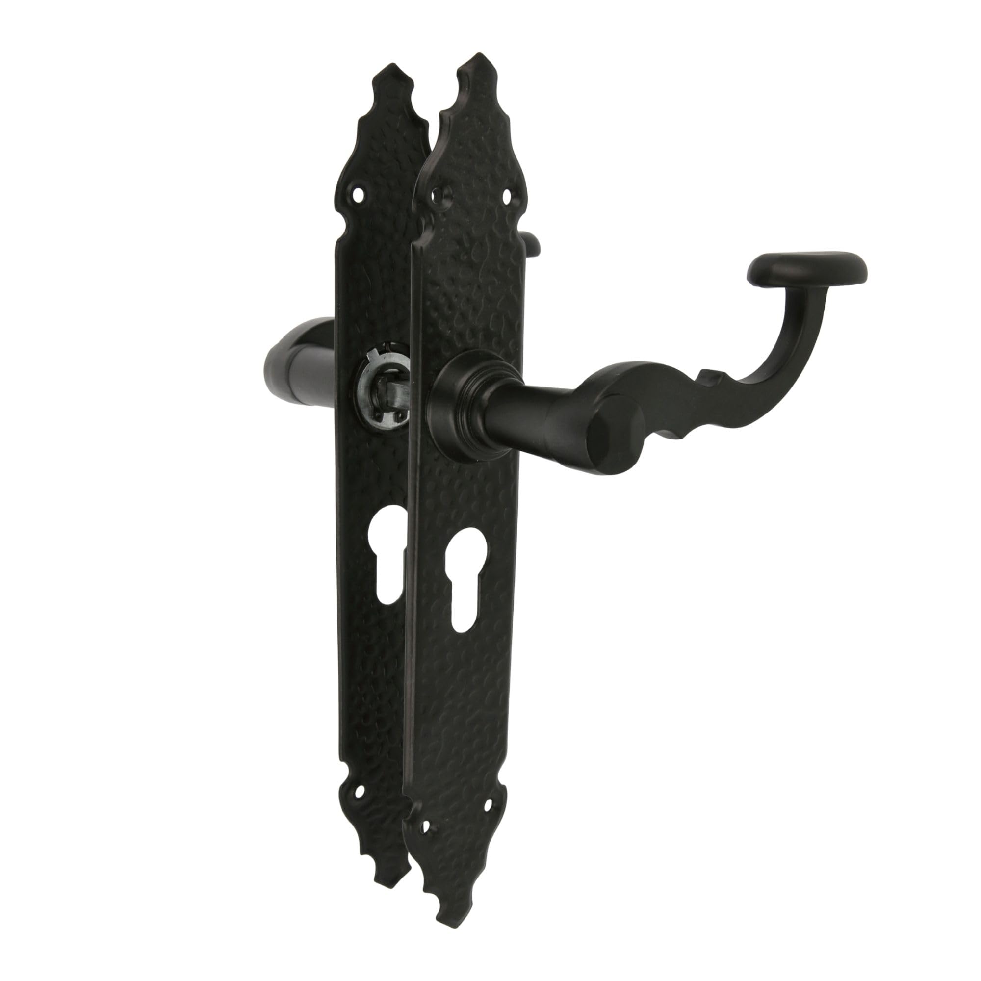 Amig - Juego de 2 Manillas para Puertas de Paso Mod.100PB85-280 x 45 x 3,5 mm - Cuadradillo 8 mm - Para Uso Con Cerraduras De Embutir - Tipo Forja - De Zamak Acabado en Negro