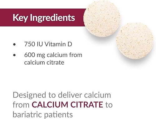Miniatura 6 de Bariatric Advantage Citrato de calcio no masticable 600 mg de calcio - para pacientes de cirugía bariátrica - Vitamina D3 - Suplementos minerales -