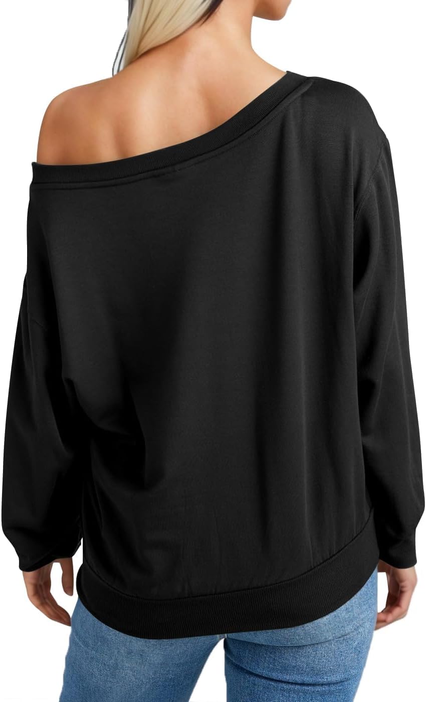 Roshop St Patricks Day Sweatshirt Women Loose Baggy Off Shoulder Lucky Irish Shamrock Long Sleeve Sweatshirts - Image 4