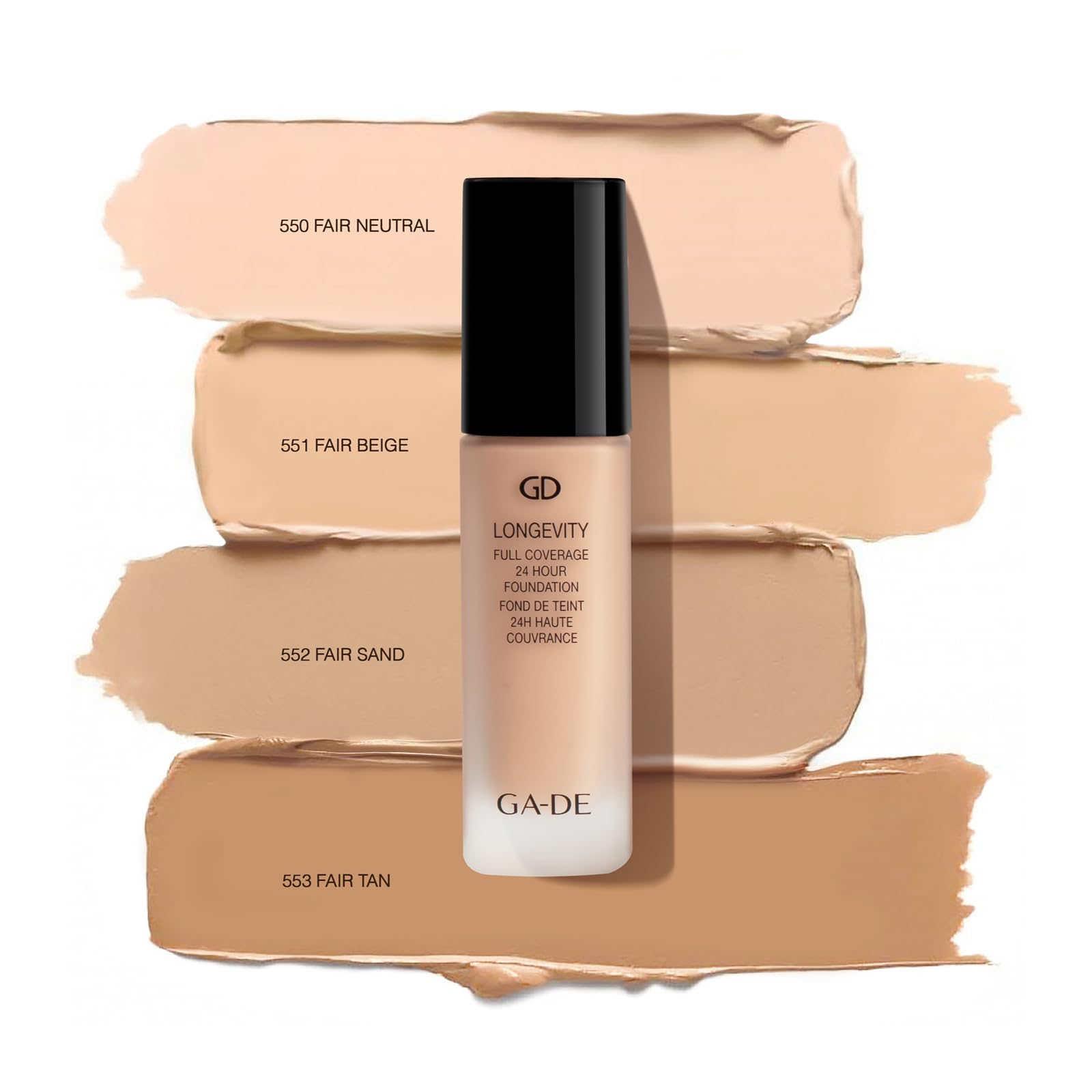 GA-DE Longevity Base de cobertura completa de 24 horas, 553, base en crema ligera, ultrasuave, maquillaje facial para un aspecto mate natural, 1 onza
