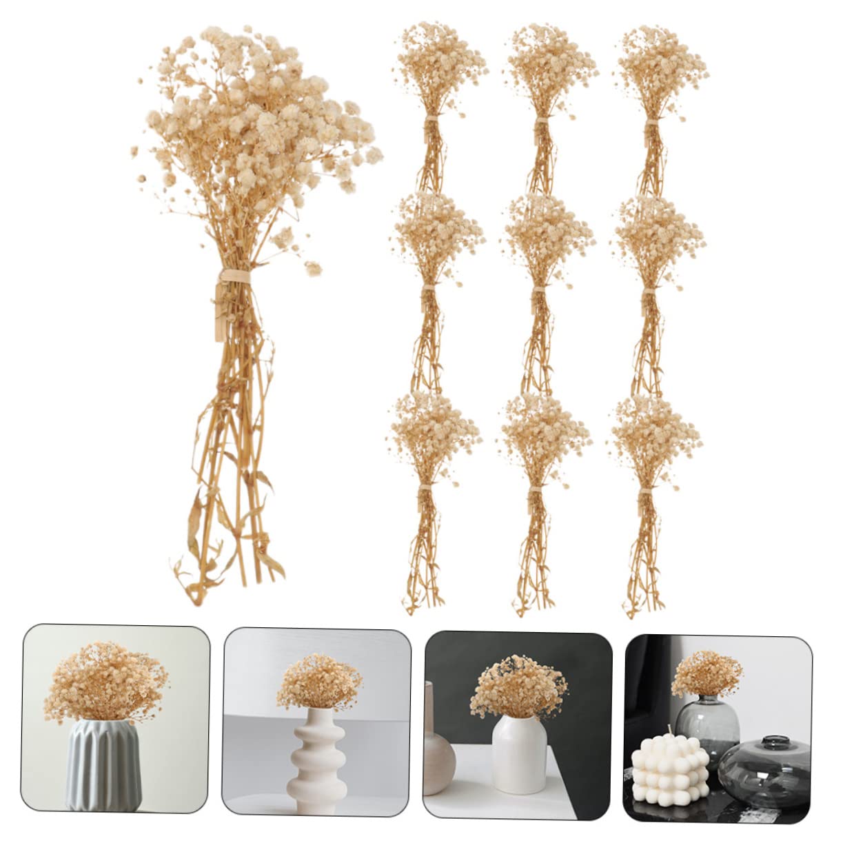MAGICLULU 4 Pièces 10 Petit Bouquet de gypsophile bouda Decoration Interieure Fleur sechees Fleurs séchées pour l'artisanat Bouquet de Fleurs séchées Fausse gypsophile pour Vase Beige