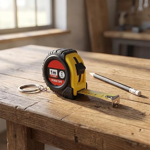 Tape Measure Keychain, Rubber-Coated, 3ft Dual-Scale, Smooth Sliding Lock, 1pcs