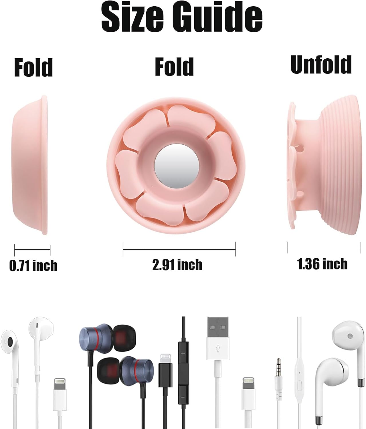 MAIRUI Wired Earbud Case 3 Pack Earphone Headphone Cord Organizer Earbuds Wrap Soft Silicone Magnetic Holder Storage Tangle Free Cable Winder(Beige/Pink/Green) image 3