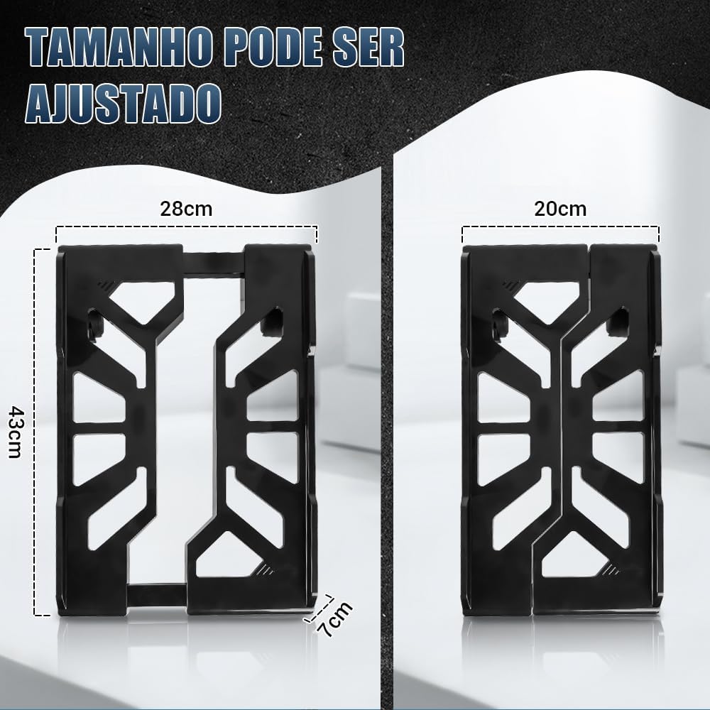 Suporte de CPU Móvel com Rodas, Suporte de PC Desktop com Largura Ajustável, Preto