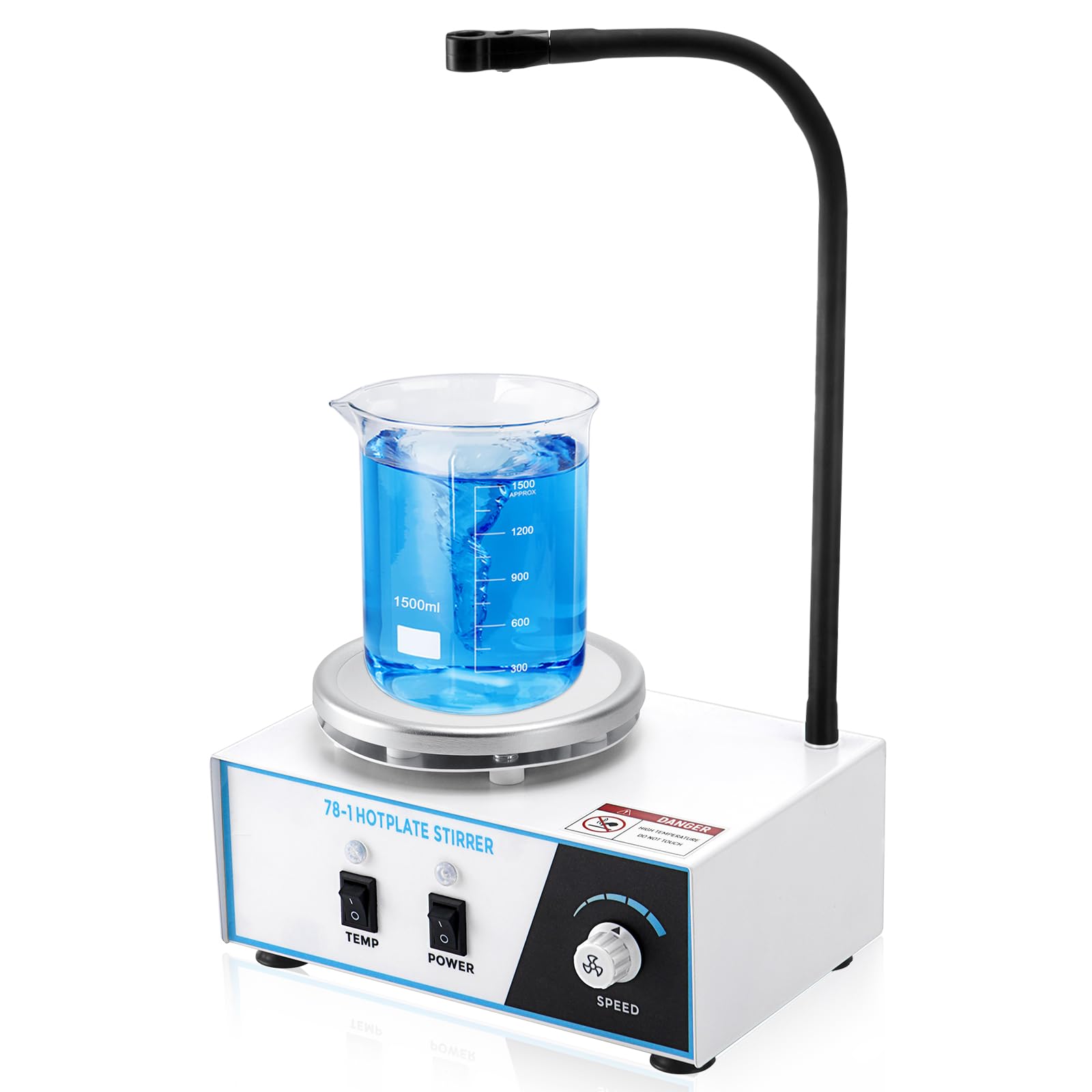 Agitatore magnetico con piastra riscaldante da 1,5L, 100-2600 giri/min, 280°C, 120mm con sensore PT1000, supporto pieghevole, agitatore magnetico con piastra riscaldante, miscelatore