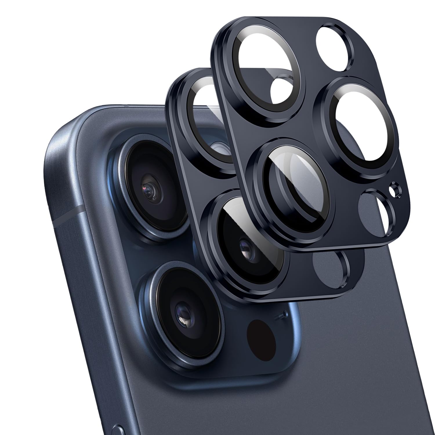 T Tersely (2 Pack) Camera Lens Protector for iPhone 15 Pro/iPhone 15 Pro Max, Alloy Metal Camera Cover with Tempered Glass Screen Protector Accessories,Scratch Resistant (Blue)