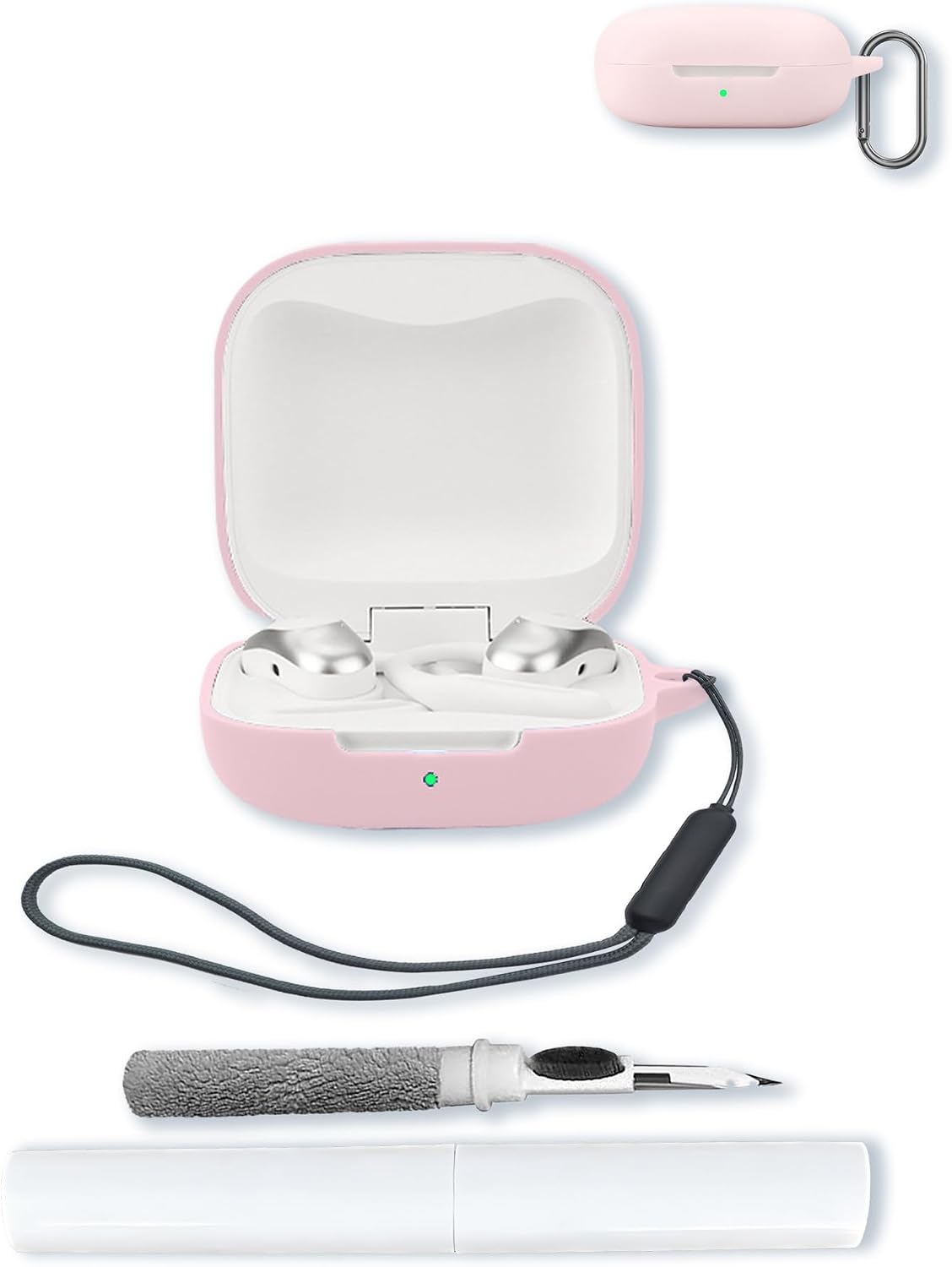 Case for SHOKZ OpenFit Air - Open-Ear Headphones,Soft Protective,BOVUGAC Silicone Case Cover with Keychain & Cleaning Kit & Lanyard for SHOKZ OpenFit Air Earbuds-Pink