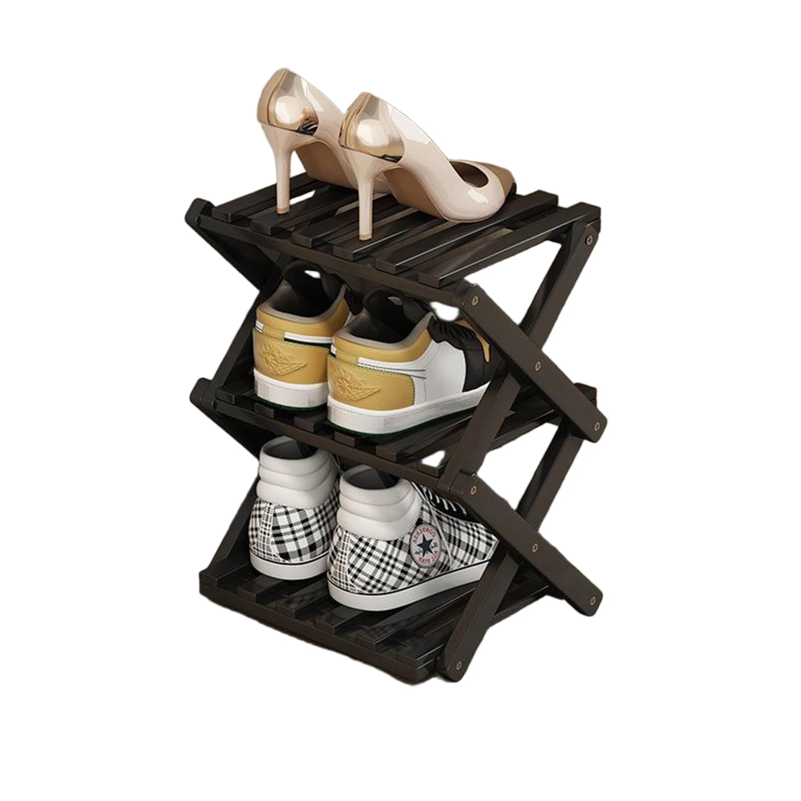 Rangement chaussures vertical gain de place, étagère pliable noire 3 étages pour entrée