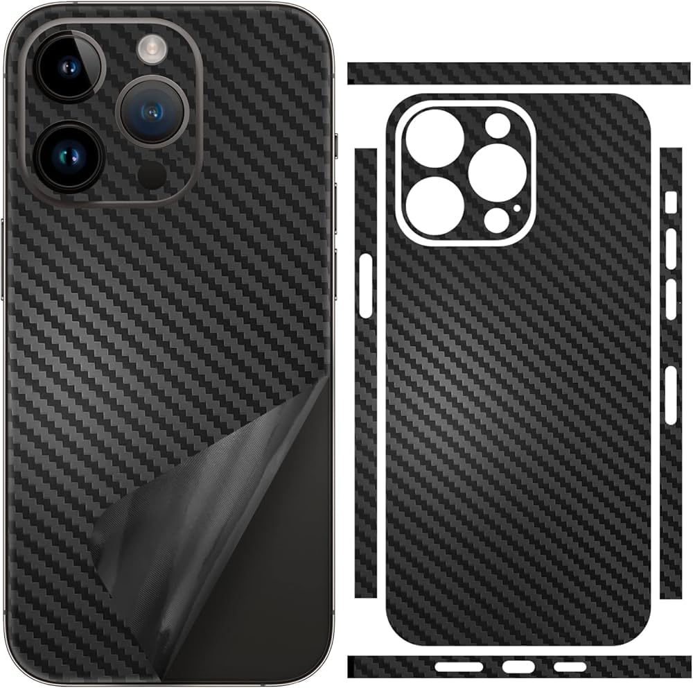 for iPhone 14 Pro Max Phone Sticker Skin Wrap Carbon Fiber Vinyl Ultra Thin Slim Ultralight Decal Glass Protector Film Protective for Back Side Borders Camera Frame Black (iPhone 14 Pro Max)