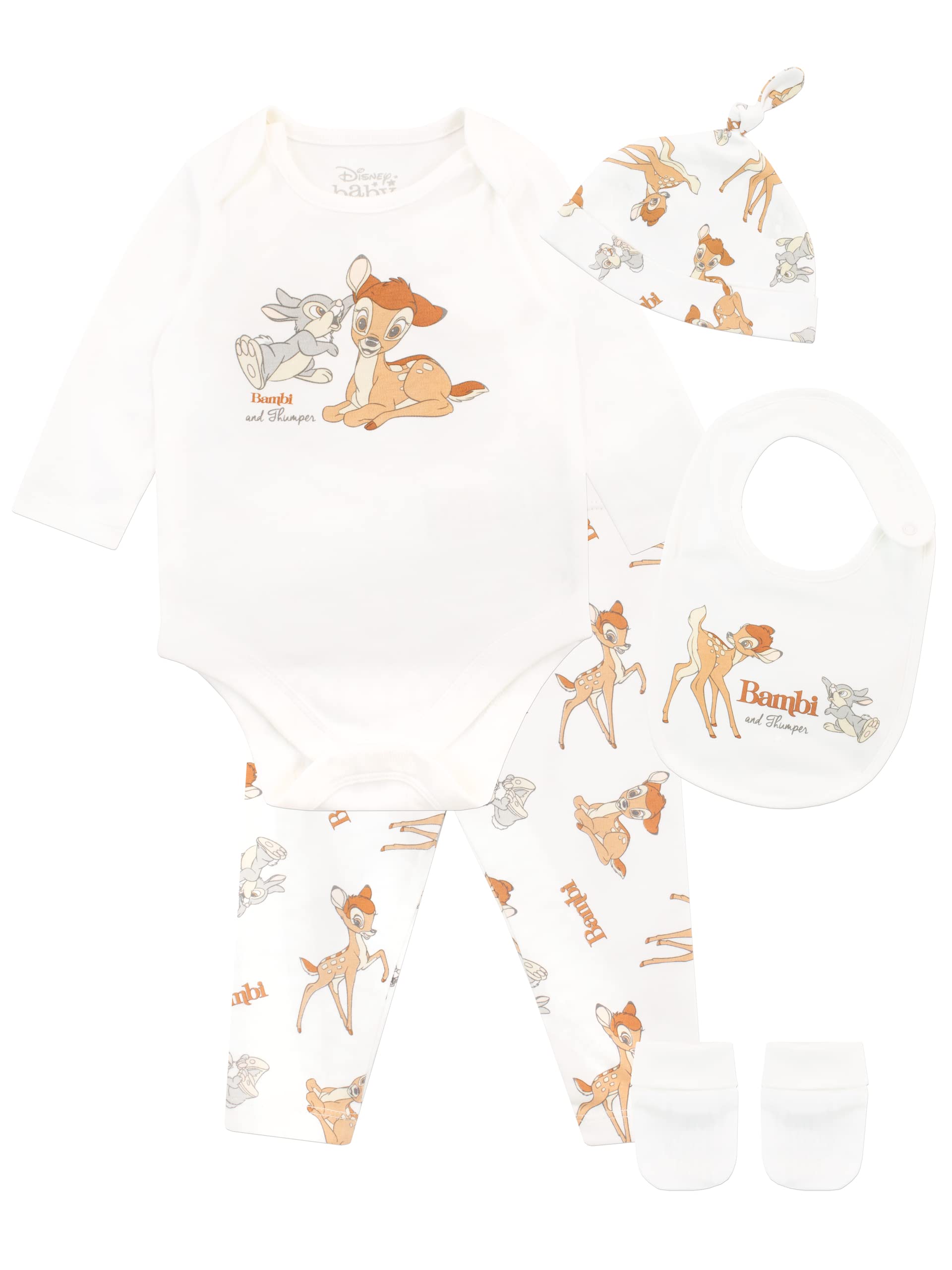 DisneyBaby Girls Bambi Bodysuit with Hat and Bib Outfit 5 Piece Set