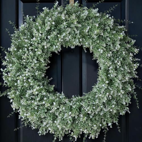 32 Large Artificial Eucalyptus Wreath for Front Door(White-Green)