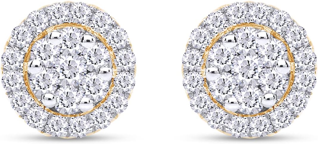 SAVEARTH DIAMONDS Halo Cluster Design, 1/2 Cttw Round Cut Lab Created Moissanite Diamond Stud Earrings For Women In 14k Gold Over Sterling Silver (VVS1 Clarity, 0.50 Cttw)