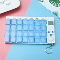 Organizador semanal de comprimidos 7 dias, 28 compartimentos, estojo de medicamentos com vários alertas LCD retroiluminado, lembrete de viagem para suplementos e medicamentos, azul